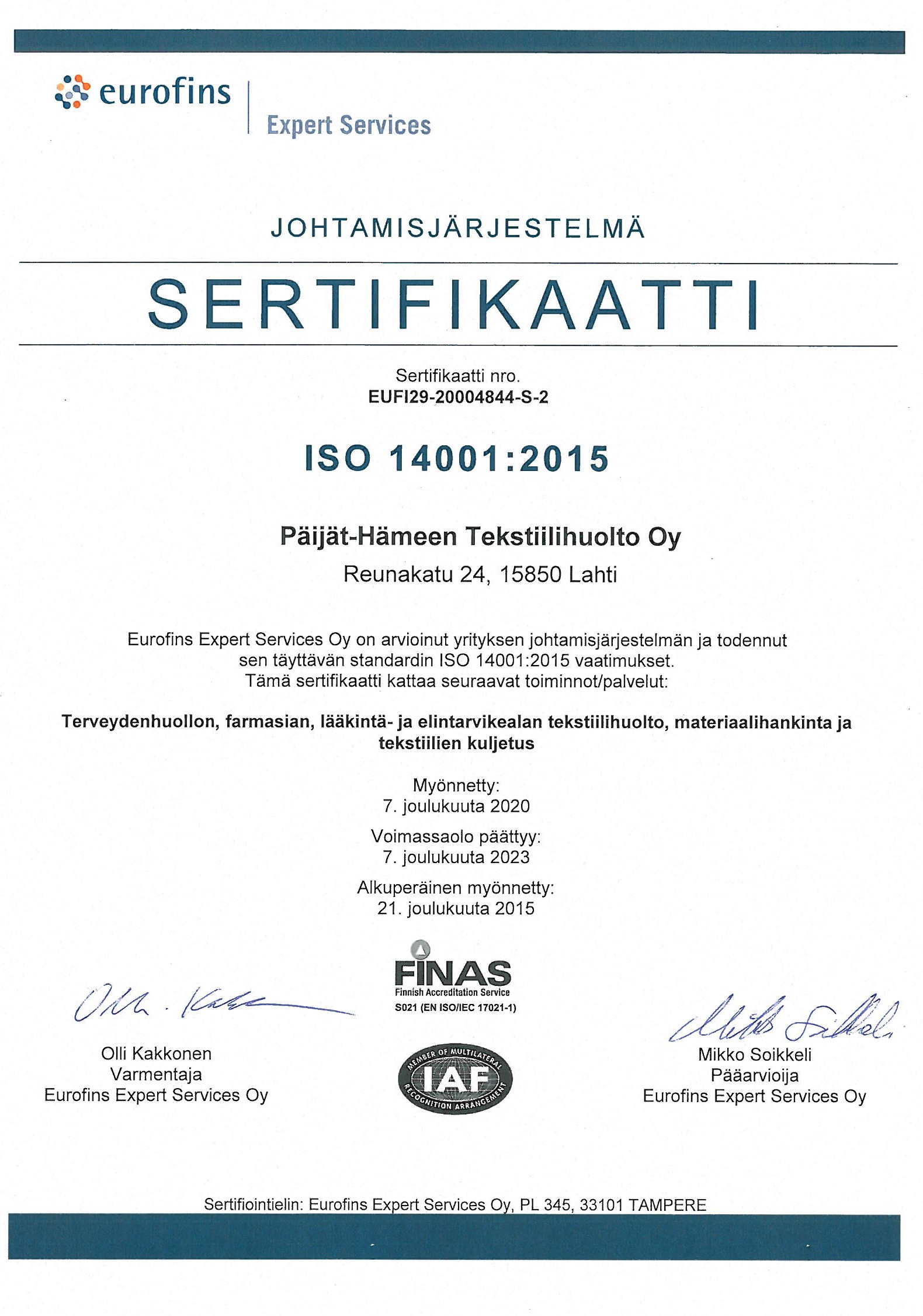 ISO 14001 sertifikaatti