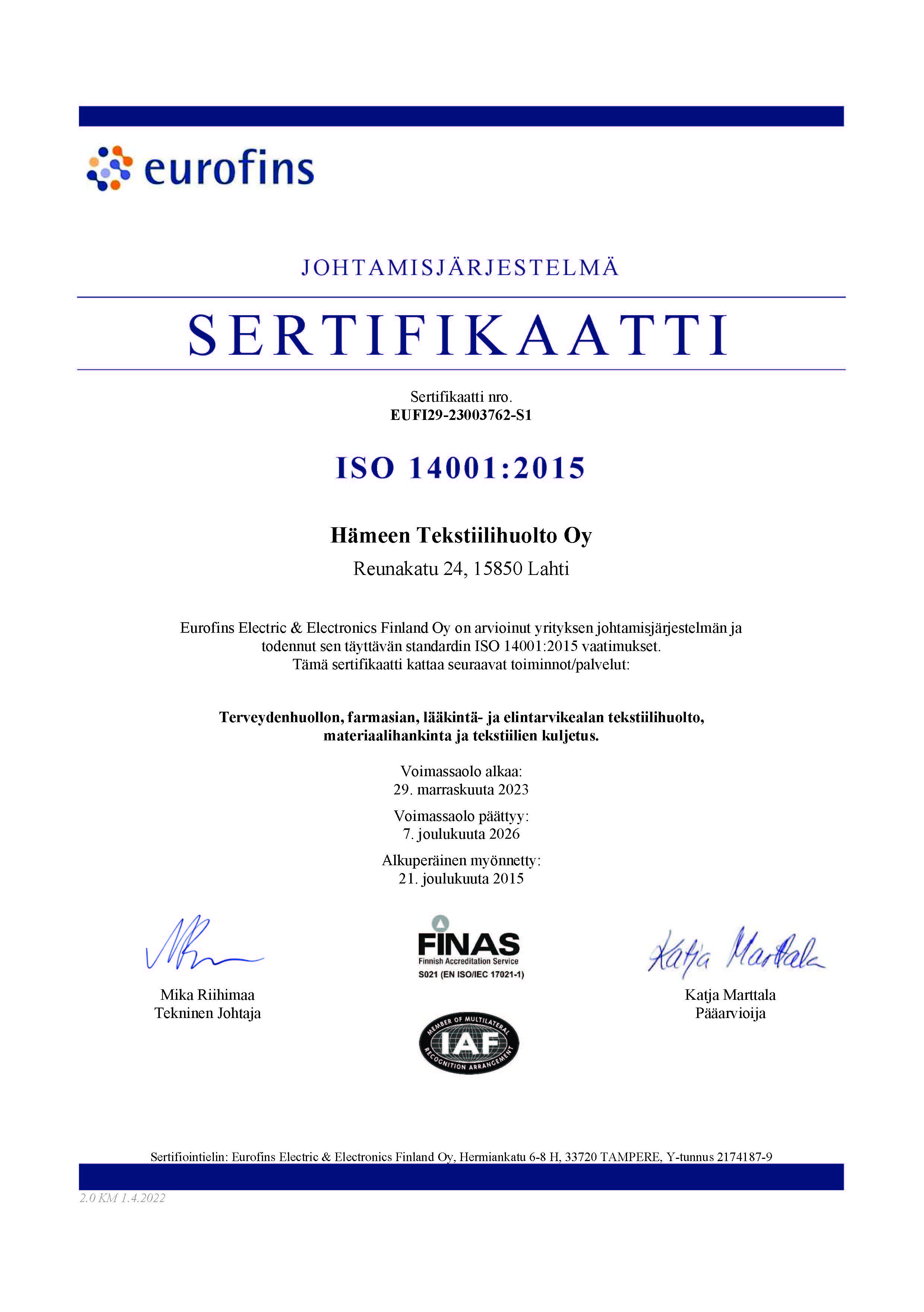 ISO 14001 sertifikaatti